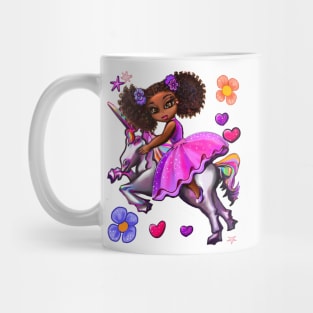 Curly hair Princess on a unicorn pony 5 - black girl with curly afro hair on a horse. Black princess Mug